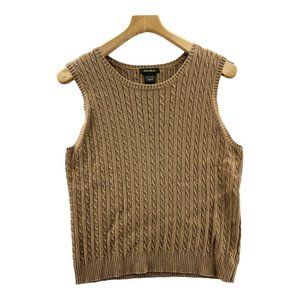 Eddie Bauer Womens Pullover Sweater Brown Sleeveless Jewel Neck Cable Knit L